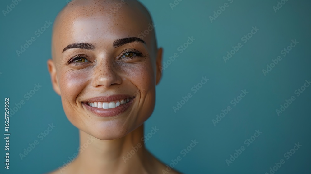 Happy Authentic Bald Woman Portrait Freckled Skin Happy Authentic Bald Woman Portrait Freckled Skin