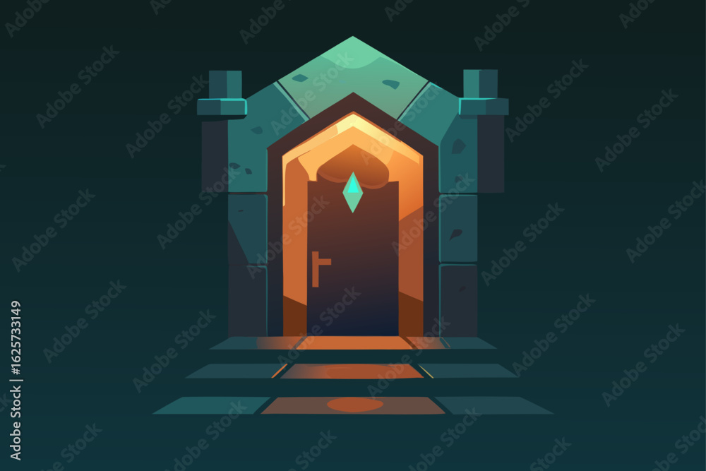 Fototapeta premium Mysterious ancient stone doorway glowing with warm light and leading to an unknown destination