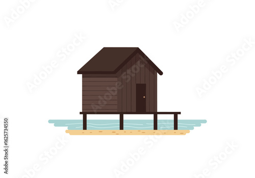Dark Brown Wooden Beach House on Stilts.