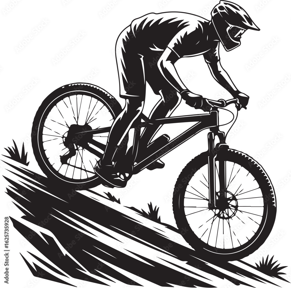Naklejka premium Mountain Biking Action Vector Illustration