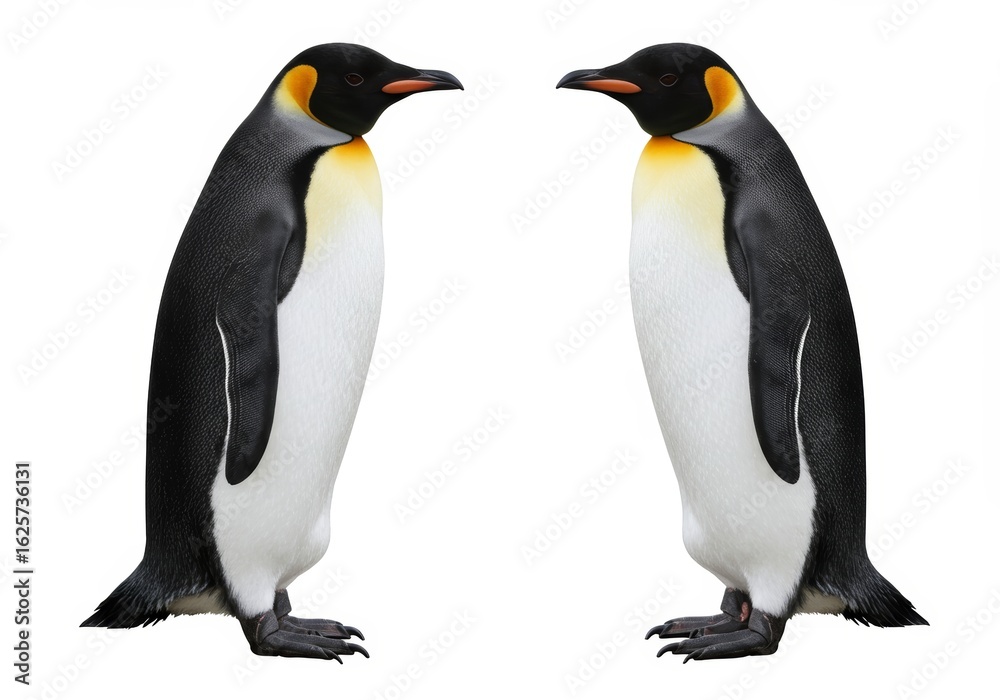 Fototapeta premium Charming Emperor Penguins in a Symmetrical Composition Isolated on White