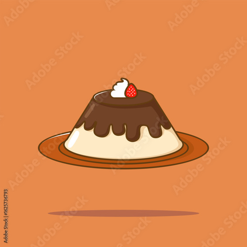 Pudding Cartoon Vector Icon Illustration. Food Snack Icon Concept Isolated Premium Vector. Flat Cartoon Style