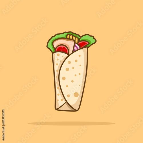 Shawerma sandwich flat outline icon vector illustration. Kebab wrap durum icon