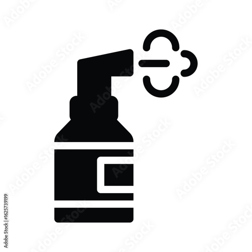Black silhouette of a spray bottle with mist or vapor emitting from nozzle