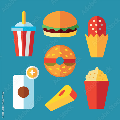Fast food 3d icons. Drink soda, burger, chicken, pop corn and ice cream cone. hot dog and arabian wrap. Fast meals render realistic set 5