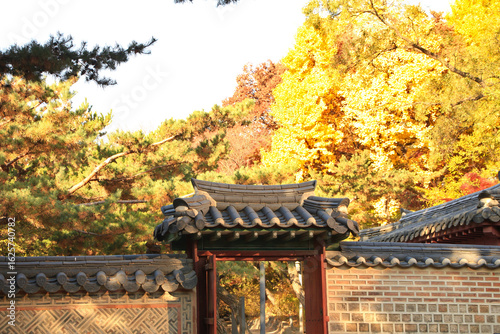 Beautiful Autumn Scenery of Deoksugung Palace in Seoul, South Korea