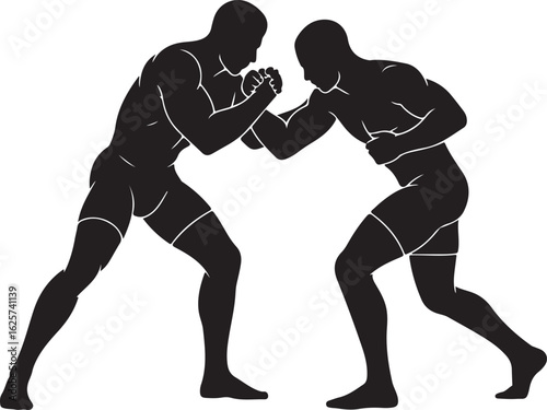 Wrestlers Locking Arms Silhouette Vector