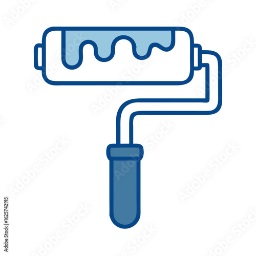 Paint roller with blue paint dripping on a transparent background 
