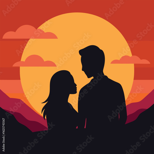 silhouette of a couple in front of a sunset.