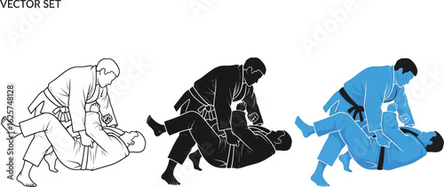 Three martial arts illustration in different styles and color schemes