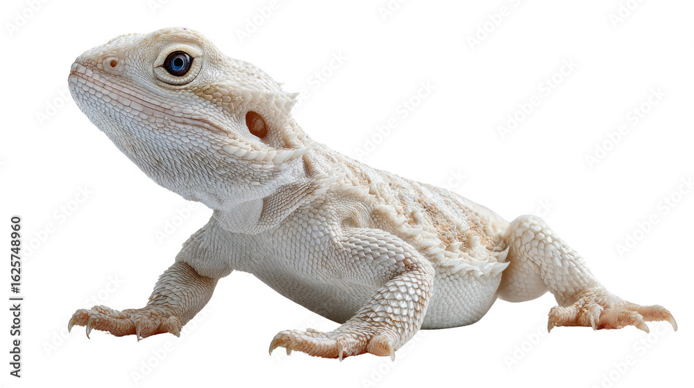 Obraz premium Albino Bearded Dragon Portrait: A captivating portrait of an albino bearded dragon, showcasing its unique coloration and textured skin. It looks elegant.