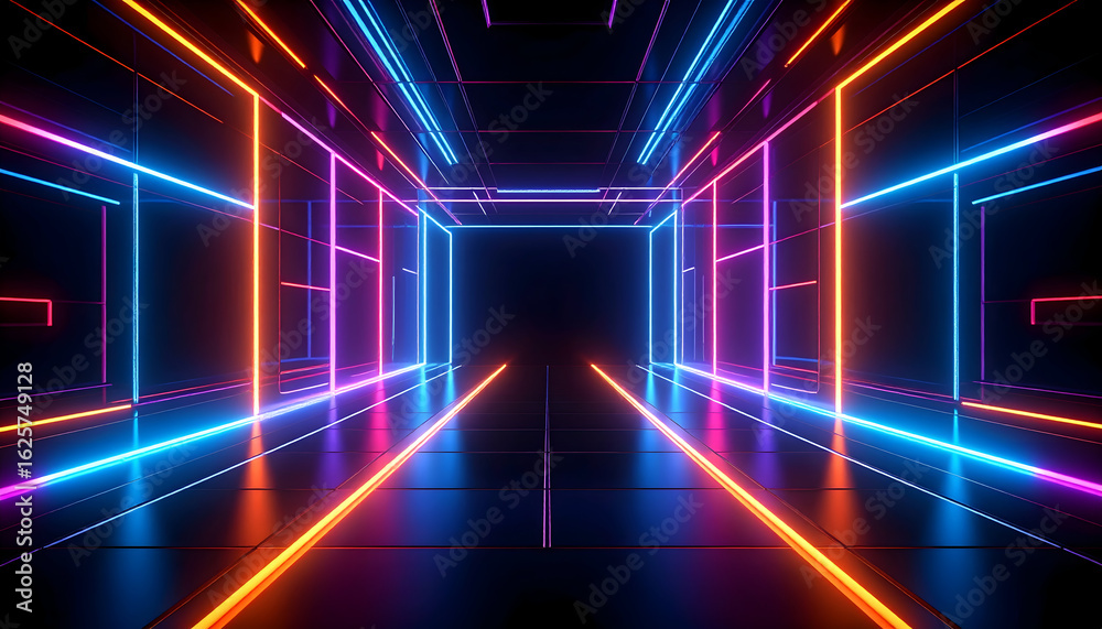 Fototapeta premium Neon tunnel corridor graphic design