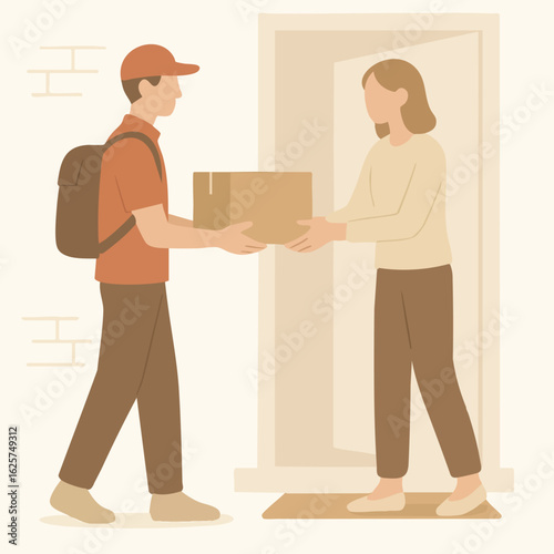 Courier delivering package to customer illustration