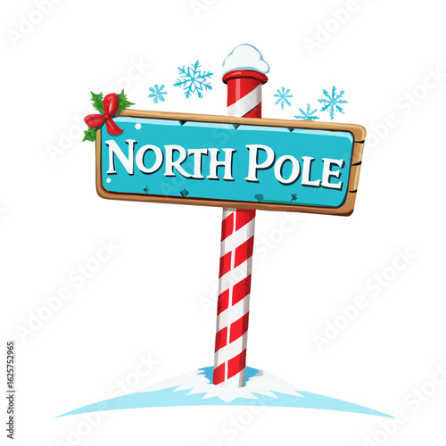 Illustration of a north pole sign with snow isolated on white background