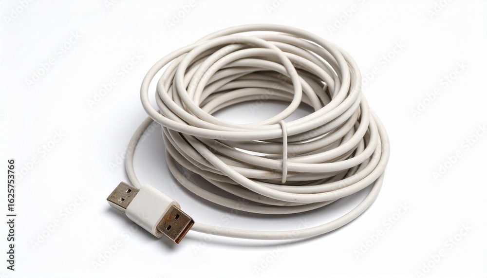 Rolled up white usb cable Rolled up white usb cable
