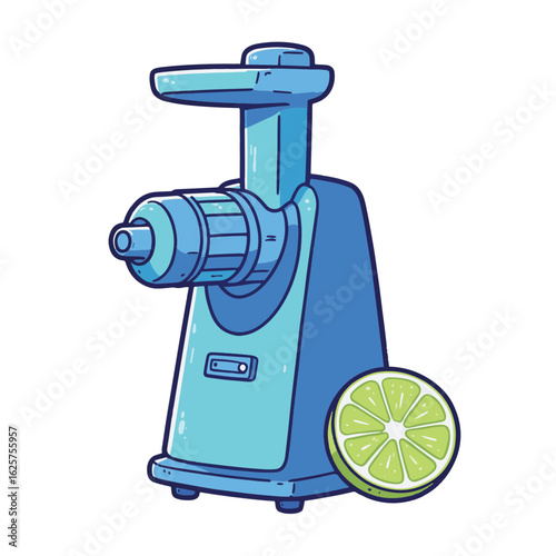 Vibrant blue citrus juicer on white background, fresh beverages concept