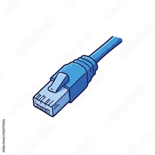 Blue ethernet cable on white background, digital connectivity concept