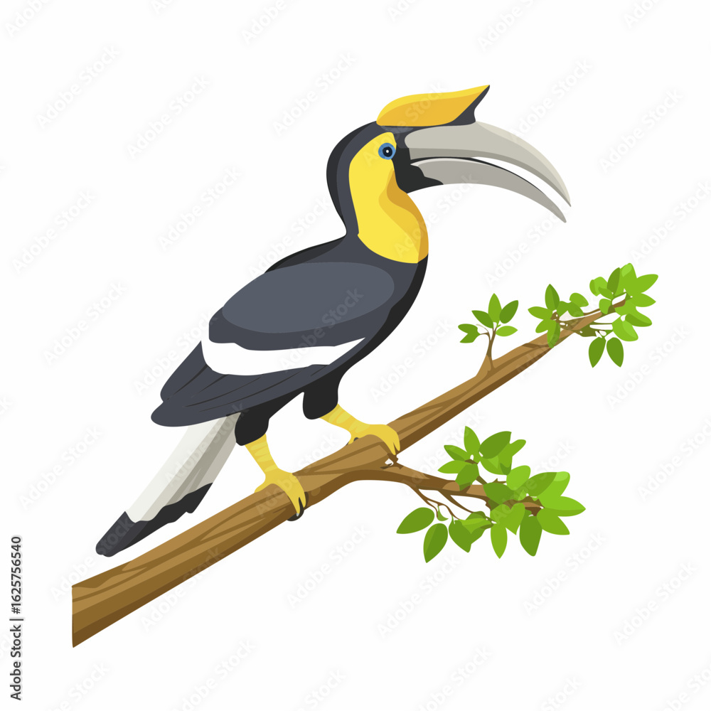 Fototapeta premium Colorful hornbill bird perched on a branch tropical forest vibrant environment close-up view wildlife concept
