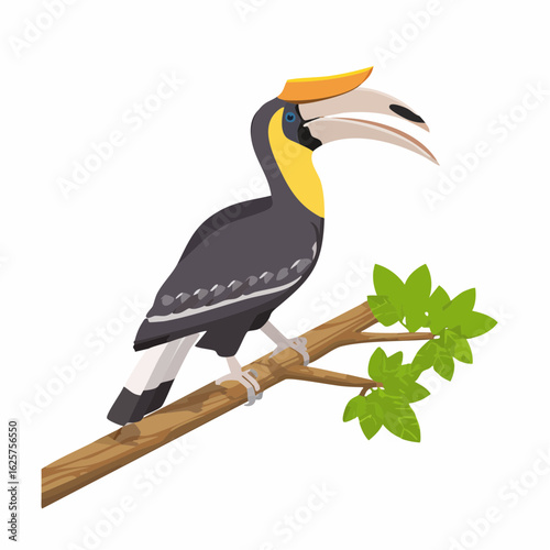 Colorful hornbill bird perched on branch tropical forest wildlife photography lush environment artistic viewpoint nature concept