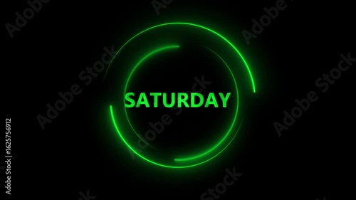 Saturday neon text animation . neon glowing circle animation on black background. 4K video .