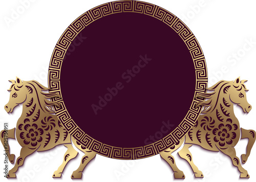 Traditional Chinese spiral round frame with horse pattern paper relief decoration
