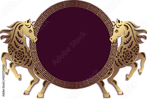 Traditional Chinese spiral round frame with horse pattern paper relief decoration