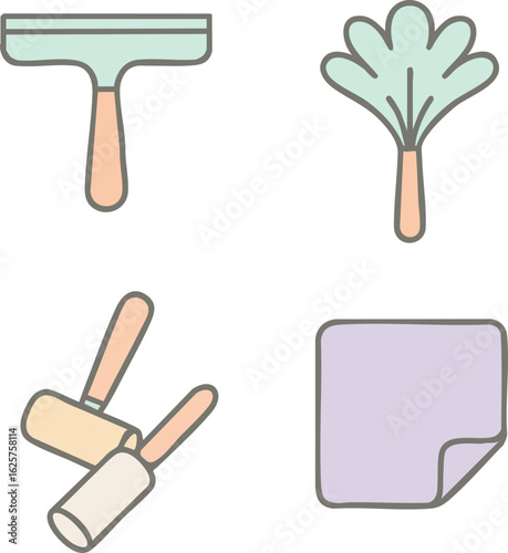 Illustration of surface cleaning tools with squeegee and decorative element
