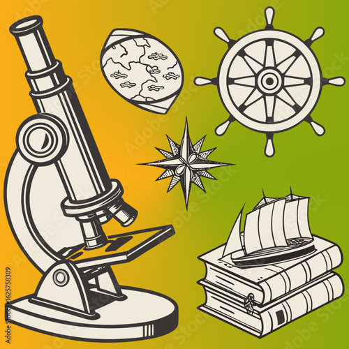 : vintage science - collection of vintage drawings featuring disciplines such as medicine, phrenology, chemistry, palm reading (chiromancy) and nautical .
