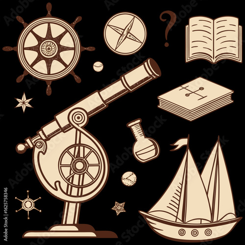 : vintage science - collection of vintage drawings featuring disciplines such as medicine, phrenology, chemistry, palm reading (chiromancy) and nautical .