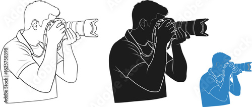 Illustrations of a photographer holding a camera in different styles