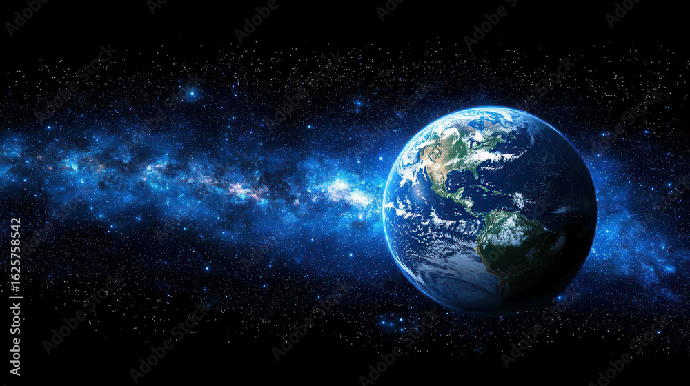 Obraz premium Earth Against Stunning Cosmic Background of Stars and Galaxies