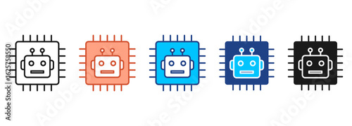 Computer Chip Icon Set Multiple Style Collection