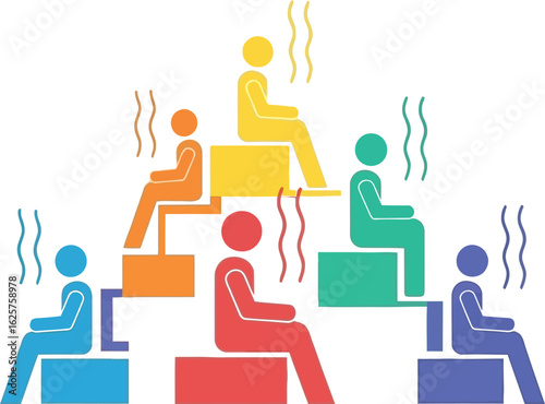 Colorful sauna illustration showing people relaxing and enjoying heat