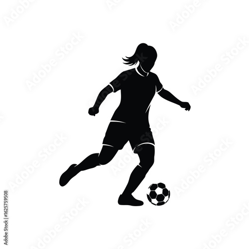 Vector art of female soccer player kicking a ball isolated on white background