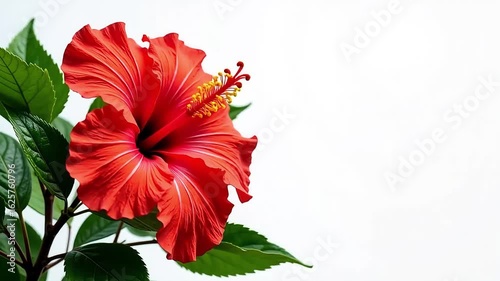 Vibrant red hibiscus flower gently swaying in a tropical breeze, perfect for summer greetings