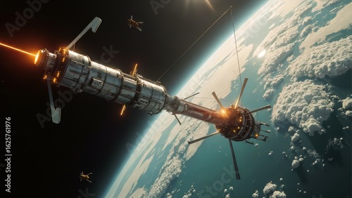 Fototapeta Naklejka Na Ścianę i Meble -  Space Station Orbital Operation Scene