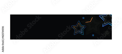 Black horizontal banner poster background with colorful stars shape decoration vector