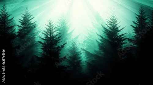 Ethereal Forest with Mist and Sunlight Streaming Through Trees