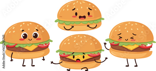 Cartoon Burger illustration vector design, Burger logo and icon design, Burger Illustration vector design