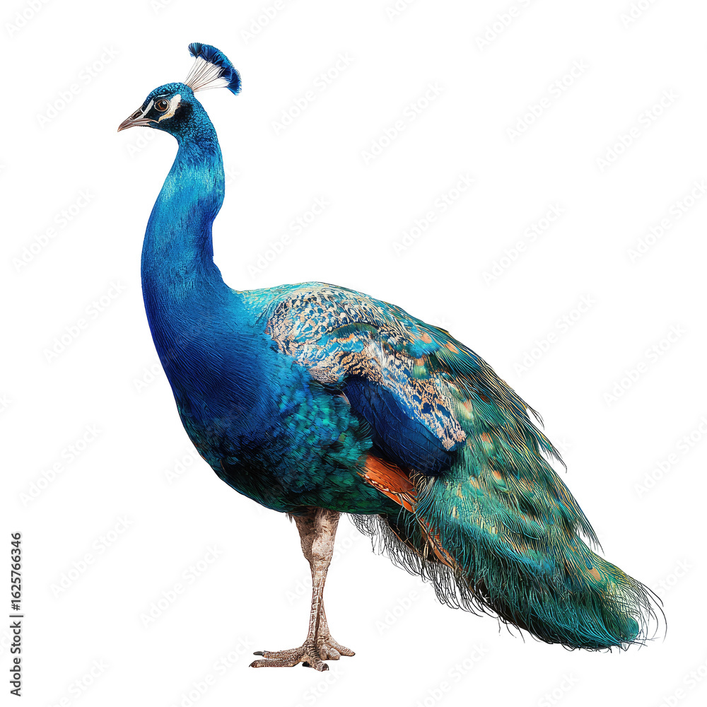 Obraz premium Peacock in profile, vibrant plumage