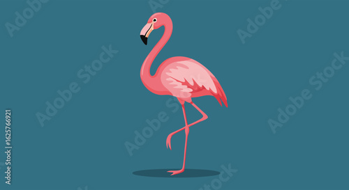Elegant flamingo illustration showcasing vibrant pink hues and poised stance against a deep teal background for design or educational purposes