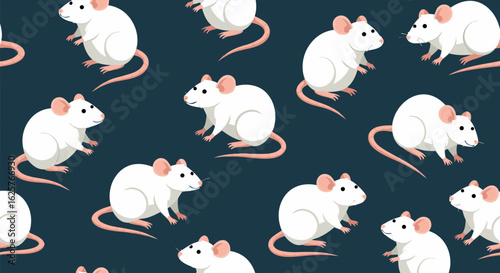Seamless pattern with cute white mice rodents cartoon style illustration modern design wallpaper textile decor product template 90 characters