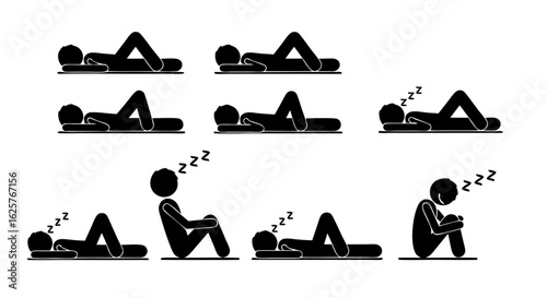 Stick Figure Sleep Positions: A Visual Representation of Various Resting Postures for Human Sleep Depiction Sleep Cycle Illustration