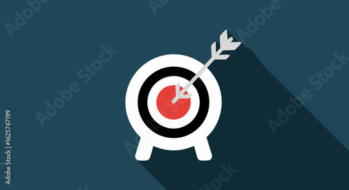 Precision and achievement: An arrow hitting the target center depicting successful goal attainment and accuracy