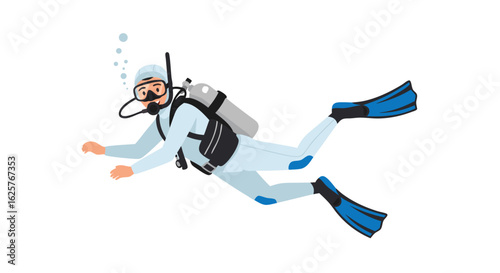 Scuba Diver Exploring the Depths: An Adventurous Underwater Experience Depicted in Flat Design Art style