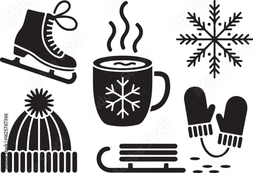 Cozy winter icons warm up cold days with festive fun
