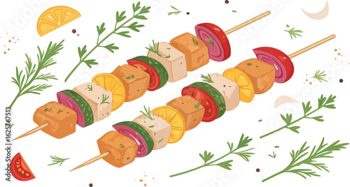 Chicken Kebab vector design, Chicken skewer logo and icon design, Chicken skewer vector design