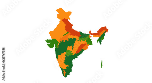 Colorful Map of India with Regional Divisions Displaying Diversity and Geographical Boundaries for Cartographic Representation and Educational