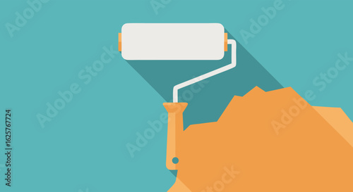 Illustrative Flat Design Paint Roller Concept for Home Improvement and Decoration Projects