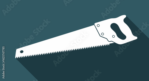Minimalist Illustration of a Hand Saw with Elongated Shadow, Depicting Carpentry Tools 90 Character